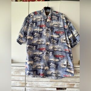 🚗 North River Retro Classic Car Print Button Down Shirt Mens L